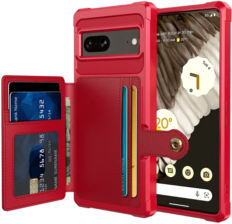 HappyCase 3 σε 1 - Θήκη Σιλικόνης με Ενσωματωμένο PU Πορτοφόλι - Google Pixel 7 - Red