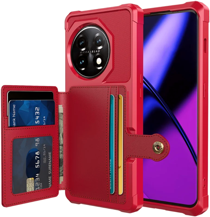 HappyCase 3 σε 1 - Θήκη Σιλικόνης με Ενσωματωμένο PU Πορτοφόλι - OnePlus 11 - Red