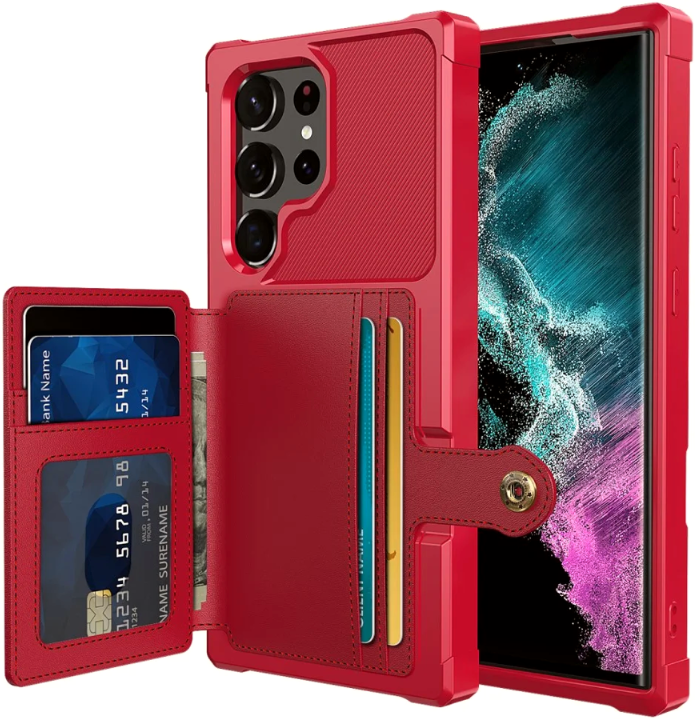 HappyCase 3 σε 1 - Θήκη Σιλικόνης με Ενσωματωμένο PU Πορτοφόλι - Samsung Galaxy S23 Ultra - Red