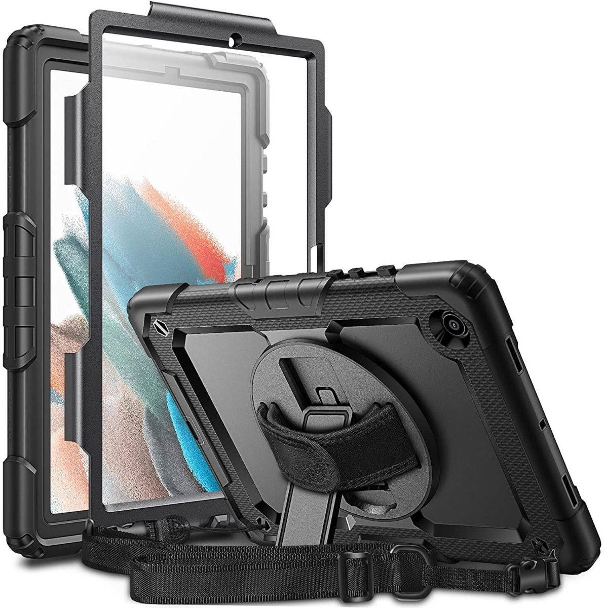 HappyCase Full Body Ανθεκτική Θήκη με Λαβή / Kickstand / Ζώνη Μεταφοράς - Samsung Galaxy Tab A8 10.5" 2021 - Black
