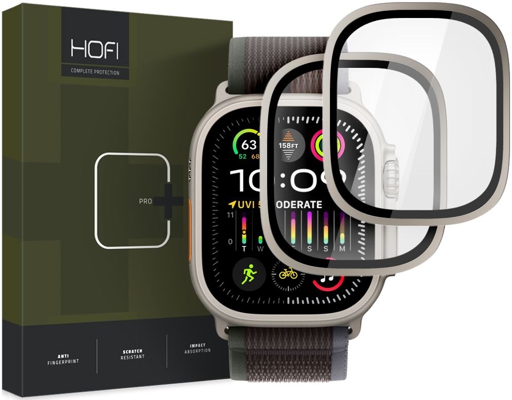 Hofi Premium Pro+ Tempered Glass Ring - Αντιχαρακτικό Γυαλί Προστασίας Οθόνης με Μεταλλικό Πλαίσιο - Apple Watch Ultra 3 / Ultra 2 / Ultra 1 49mm - Titanium - 2 Τεμάχια