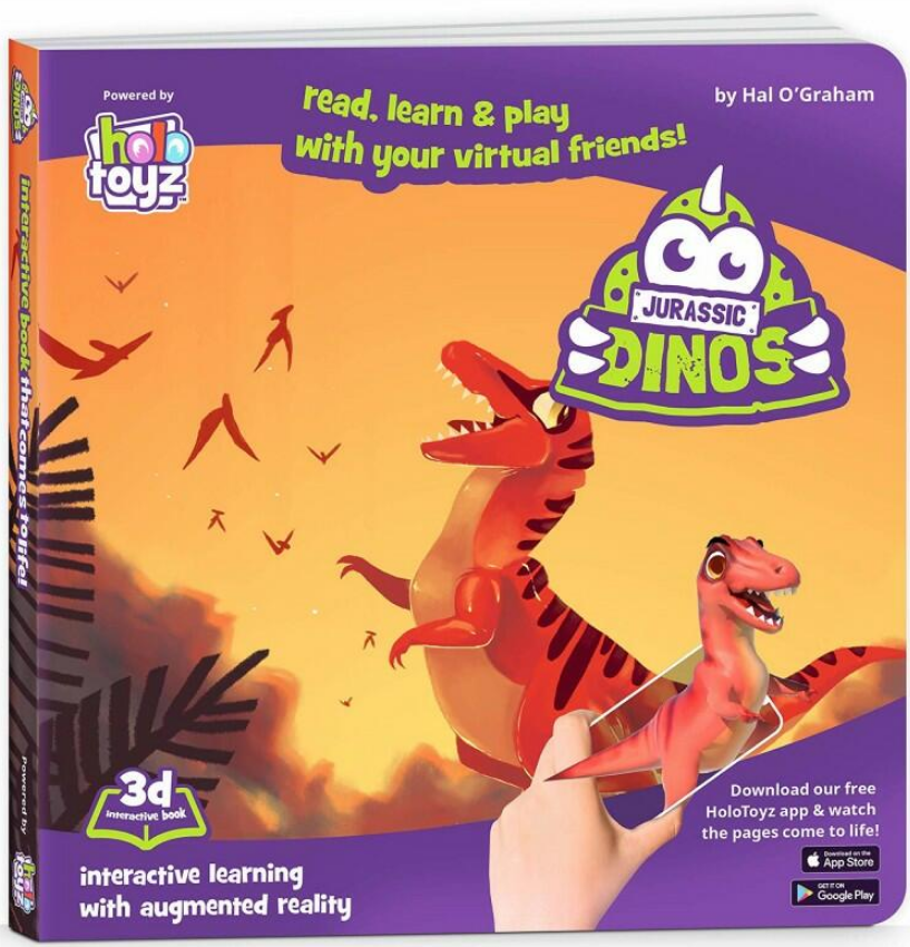 HoloToyz Jurassic Dinos 3D Interactive Book - Βιβλίο Επαυξημένης Πραγματικότητας με Εικόνες που Ζωντανεύουν σε Κινούμενα Σχέδια - Αγγλικά