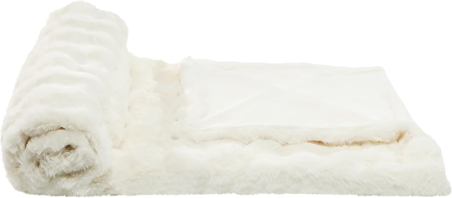 Homelevel Faux Fur Throw - Απαλή Ζεστή Κουβέρτα για Καναπέ & Κρεβάτι - 127 x 152 cm - Cream