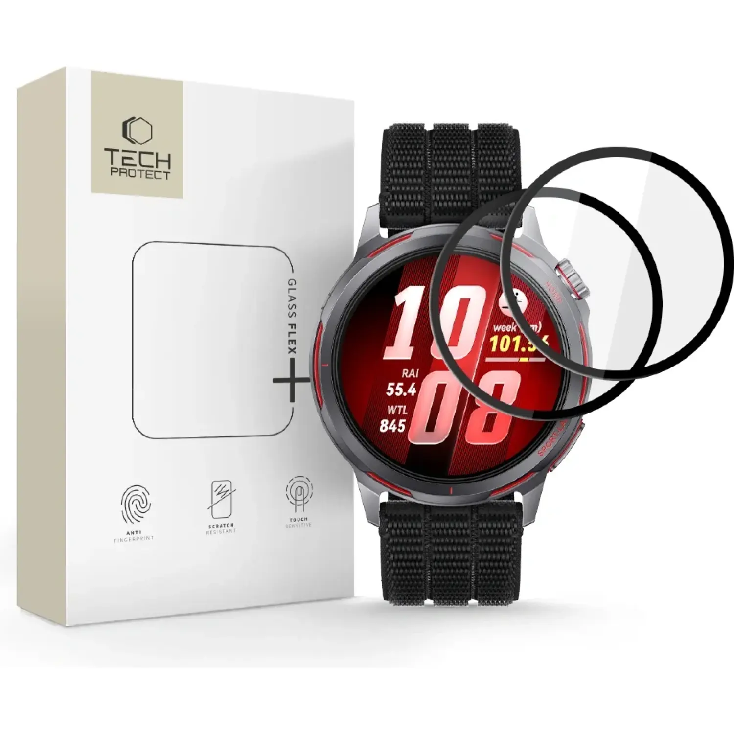 Hybrid Glass Huawei Watch GT Runner 2 Tech-Protect Flex+ Αντιχαρακτικό Υβριδικό Γυαλί Προστασίας Οθόνης 2 Τεμάχια - Black (5906302339792)