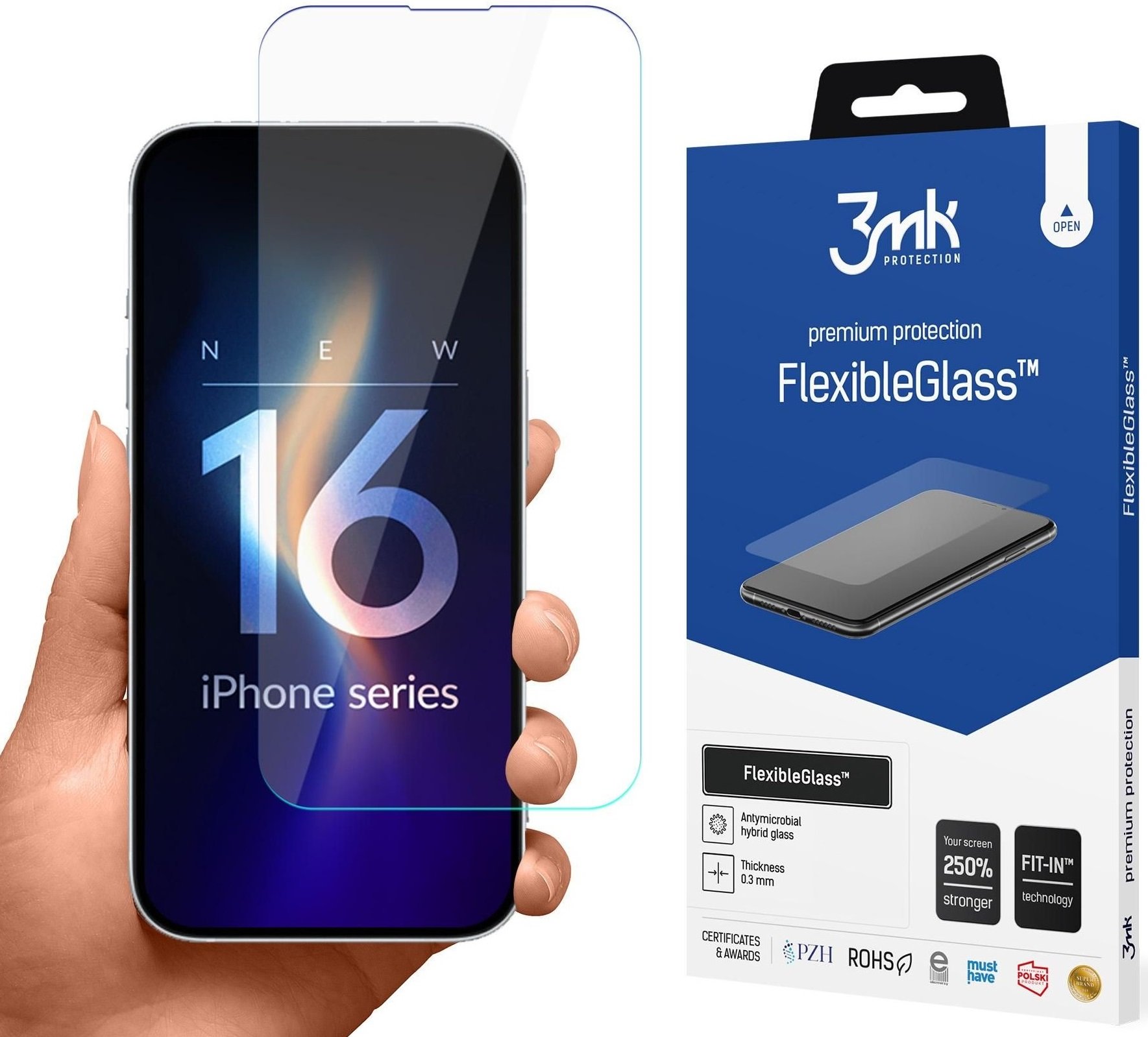 Hybrid Glass iPhone 16 Plus 3MK Premium Flexible Glass Αντιχαρακτικό Υβριδικό Προστατευτικό Οθόνης 0.3mm