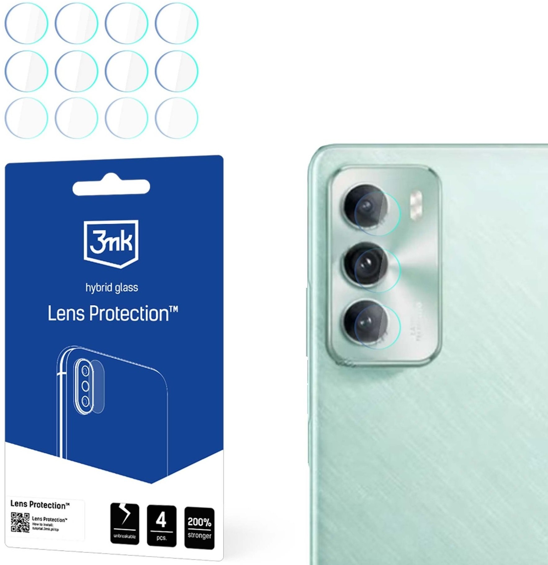 Hybrid Glass Oppo Reno12 3MK Lens Protector Αντιχαρακτικό Υβριδικό Προστατευτικό για Φακό Κάμερας 4 Τεμάχια (5903108568524)