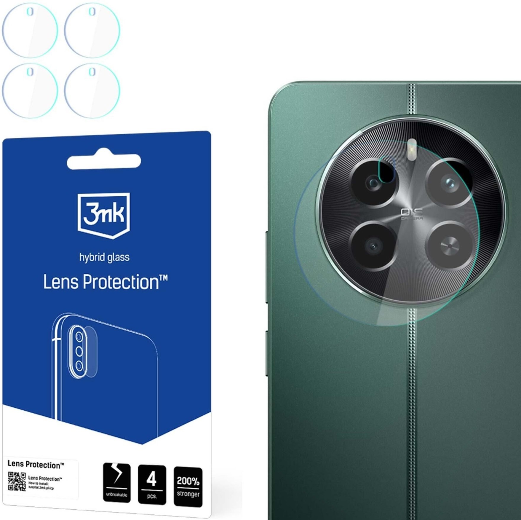 Hybrid Glass Realme 12 4G 3MK Lens Protector Αντιχαρακτικό Υβριδικό Προστατευτικό για Φακό Κάμερας 4 Τεμάχια