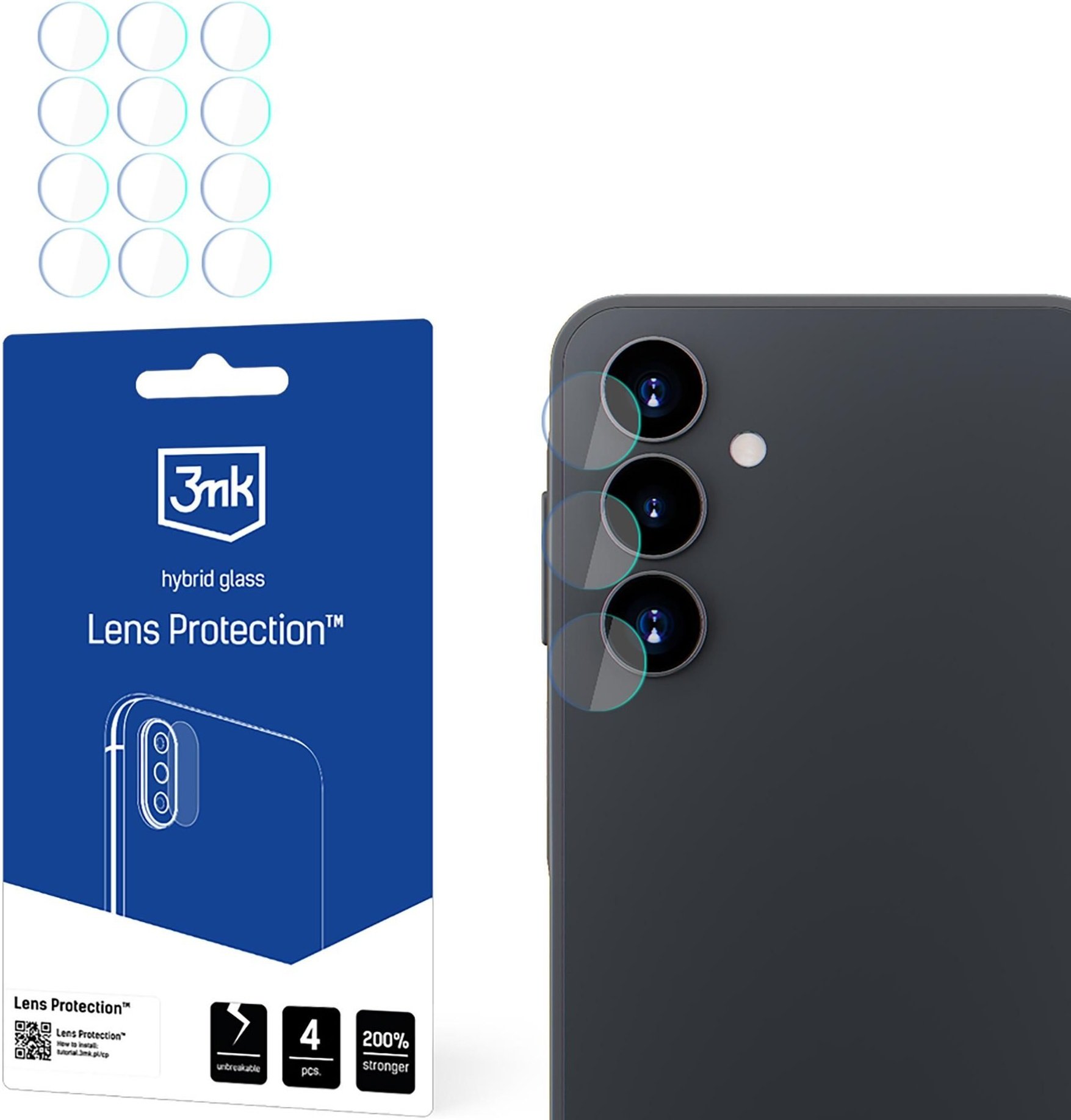 Hybrid Glass Samsung Galaxy A16 3MK Lens Protector Αντιχαρακτικό Υβριδικό Προστατευτικό για Φακό Κάμερας 4 Τεμάχια