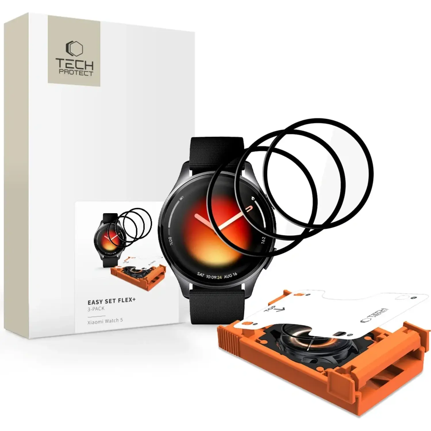 Hybrid Glass Xiaomi Watch 5 Tech-Protect Easy Set Flex+ Αντιχαρακτικό Υβριδικό Γυαλί Προστασίας Οθόνης 3 Τεμάχια - Black (5906302339785)