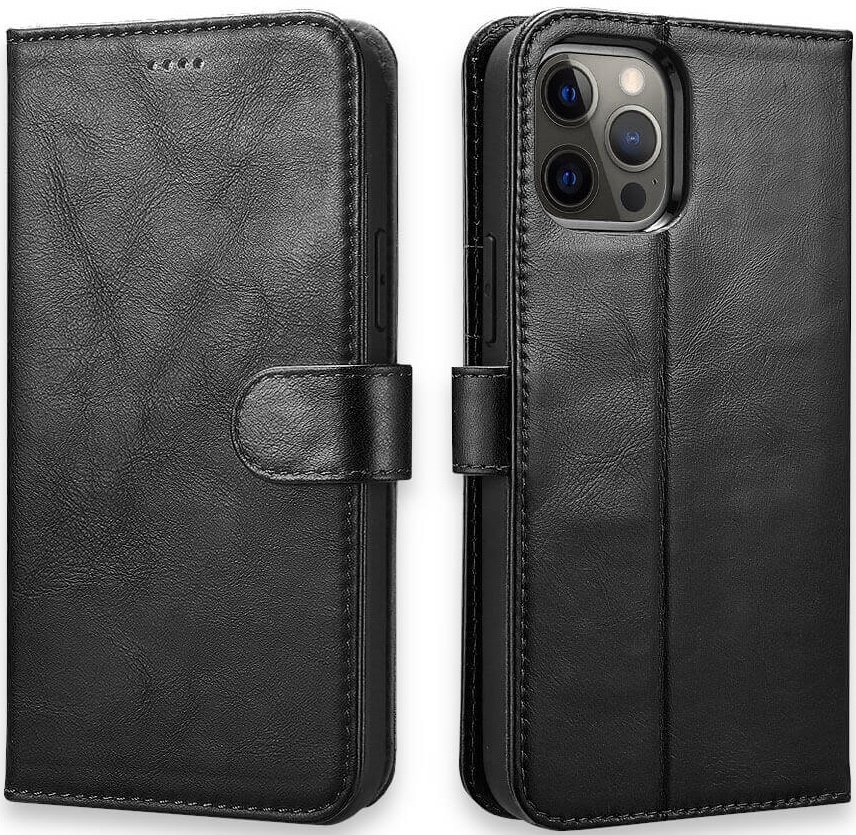 iCarer Crazy Horse Real Leather Detachable 2 in 1 Wallet - Δερμάτινη Θήκη / Πορτοφόλι με RFID - Apple iPhone 12 / 12 Pro - Black