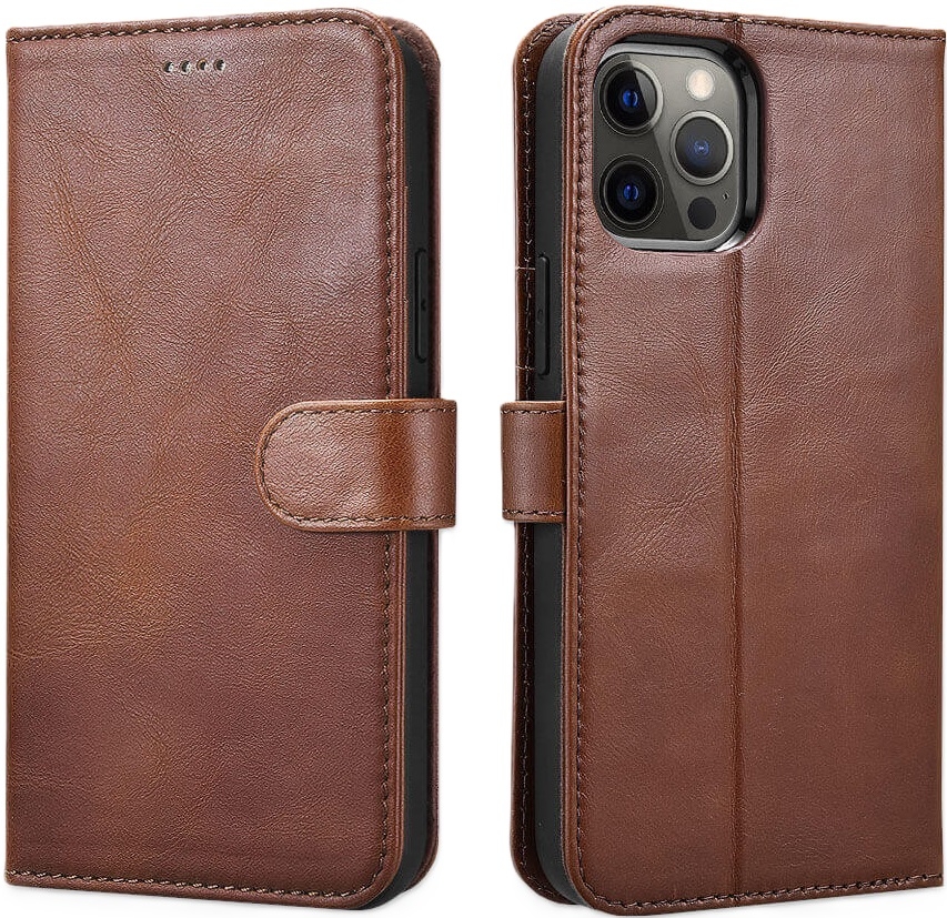 iCarer Crazy Horse Real Leather Detachable 2 in 1 Wallet - Δερμάτινη Θήκη / Πορτοφόλι με RFID - Apple iPhone 12 Pro Max - Coffee