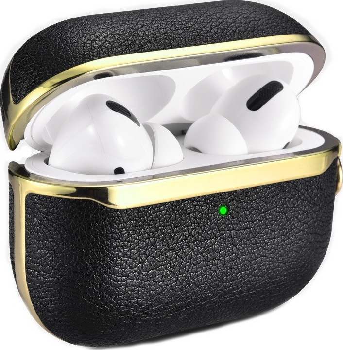 iCarer Electroplating PU Leather Θήκη για Apple AirPods Pro 1st Gen - Black / Gold