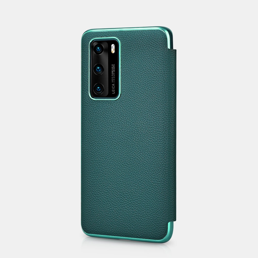 iCarer Grained Series Δερμάτινη Smart Flip Θήκη Huawei P40 - Green