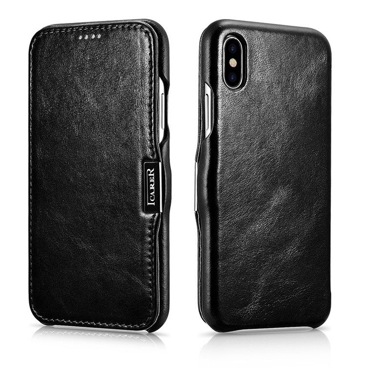 iCarer Vintage Series Side-Open Δερμάτινη Θήκη iPhone XS Max - Black