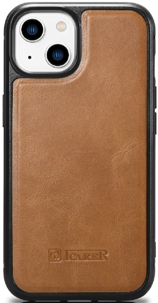 iCarer Oil Wax Leather Cover - Δερμάτινη Θήκη με TPU Bumper - Apple iPhone 14 Plus - Camel Tan