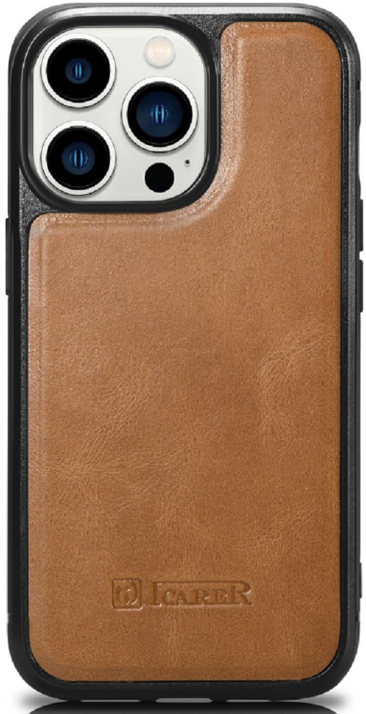 iCarer Oil Wax Leather Cover - Δερμάτινη Θήκη με TPU Bumper - Apple iPhone 14 Pro - Camel Tan