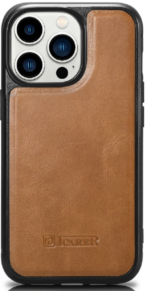 iCarer Oil Wax Leather Cover - Δερμάτινη Θήκη με TPU Bumper - Apple iPhone 14 Pro Max - Camel Tan