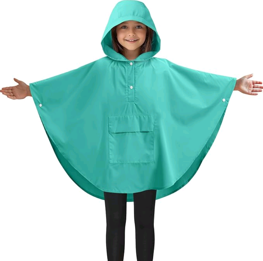 Jemidi Rain Poncho - Unisex Αδιάβροχο Πόντσο με Κουκούλα & Θήκη Μεταφοράς για Παιδιά 11 έως 15 ετών - Large - Green