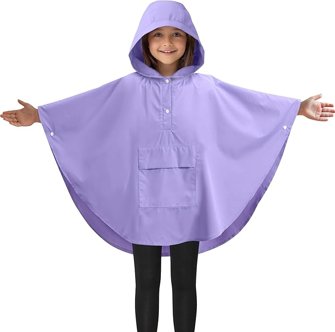 Jemidi Rain Poncho - Unisex Αδιάβροχο Πόντσο με Κουκούλα & Θήκη Μεταφοράς για Παιδιά 3 έως 5 ετών - Small - Purple