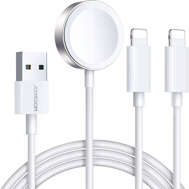 Joyroom S-IW007 3in1 Magnetic Charging Cable - Μαγνητικός Ασύρματος Φορτιστής USB-A σε Apple Watch 3.5W / 2 x Lightning 2A - 120cm - White