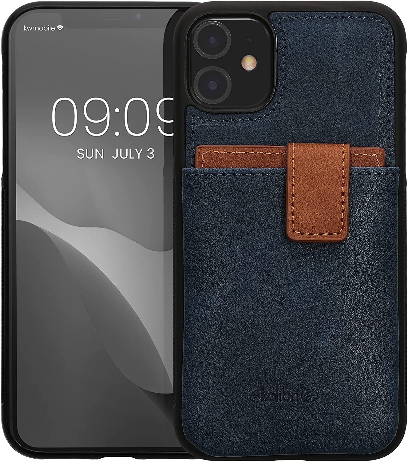 Kalibri 2 in 1 Σκληρή Θήκη - Πορτοφόλι με TPU Bumper και Αποσπώμενη Θήκη για Κάρτες - Apple iPhone 11 - Dark Blue / Brown