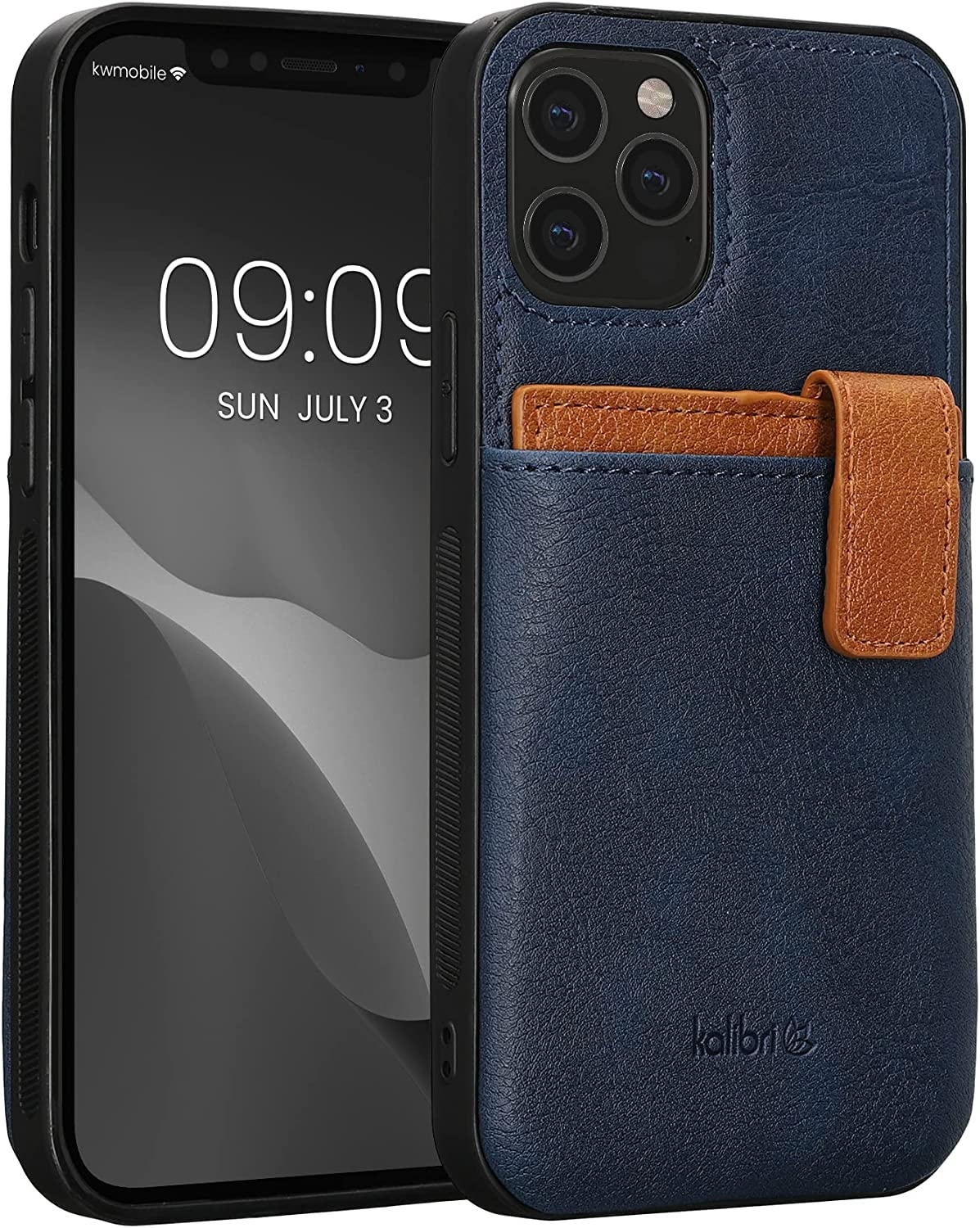Kalibri 2 in 1 Σκληρή Θήκη - Πορτοφόλι με TPU Bumper και Αποσπώμενη Θήκη για Κάρτες - Apple iPhone 12 / 12 Pro - Dark Blue / Brown