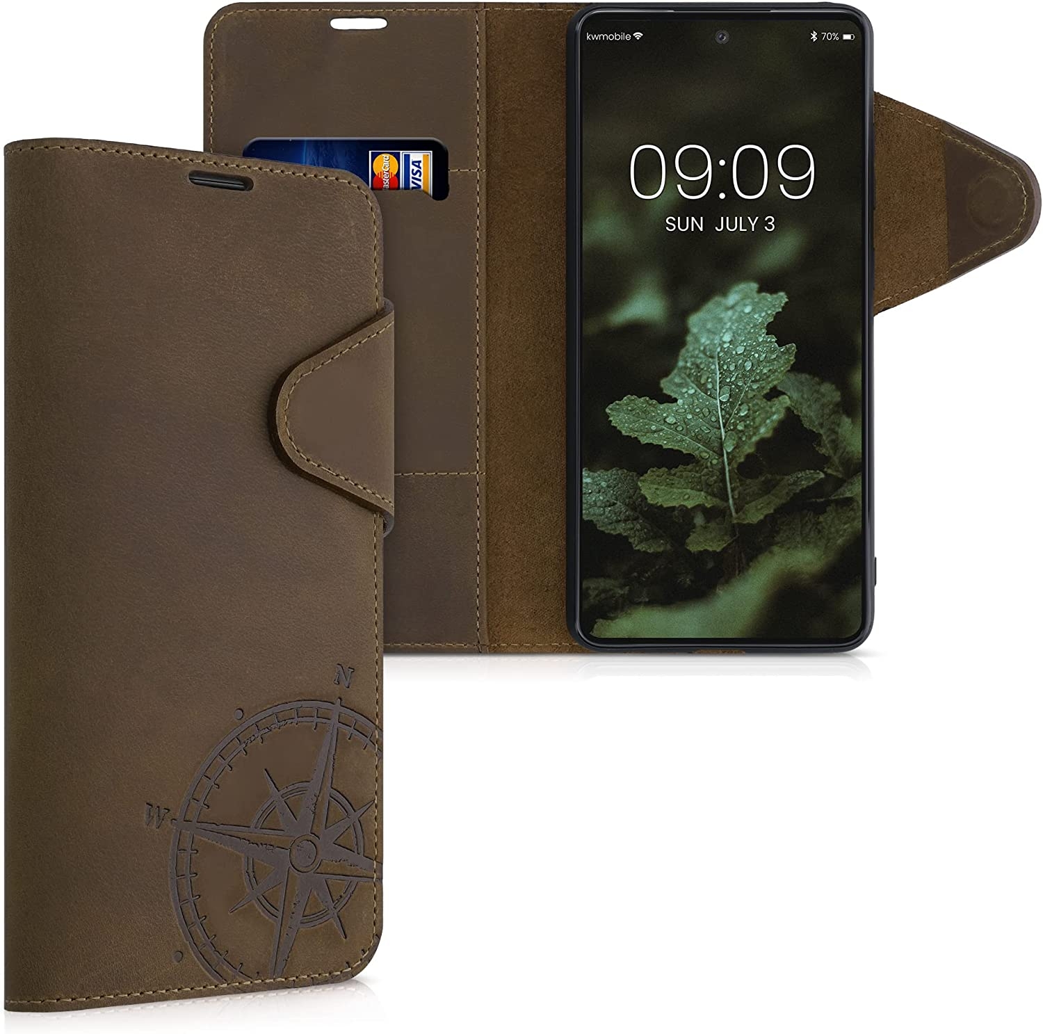 Kalibri Δερμάτινη Suede Θήκη Πορτοφόλι Samsung Galaxy A52 / A52s 5G - Navigational Compass / Brown