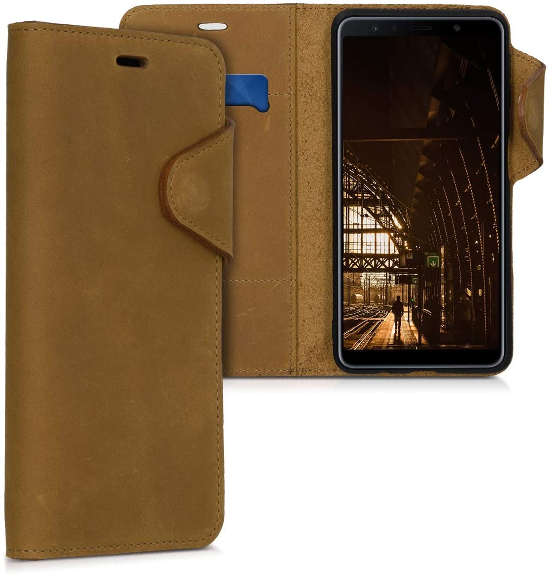 Kalibri Δερμάτινη Suede Θήκη Πορτοφόλι Samsung Galaxy A7 2018 - Light Brown