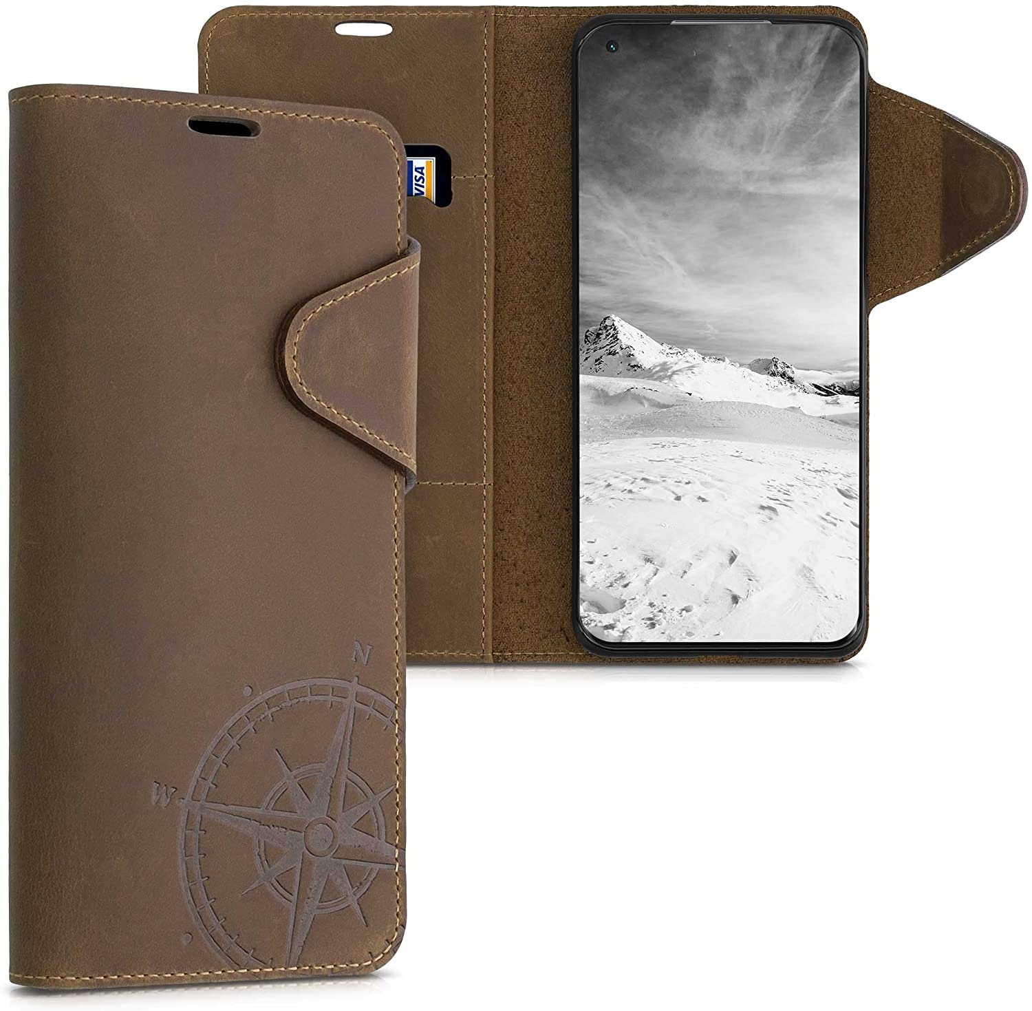 Kalibri Δερμάτινη Suede Θήκη Πορτοφόλι Xiaomi Mi 11 - Navigational Compass / Brown