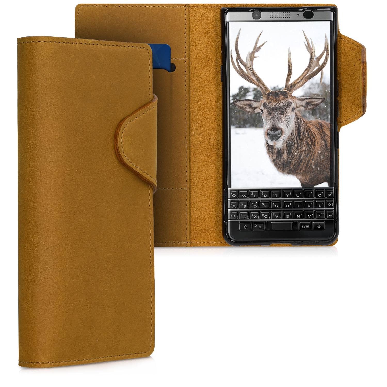 Kalibri Δερμάτινη Suede Θήκη - Πορτοφόλι Blackberry KEYone (Key1) - Light Brown