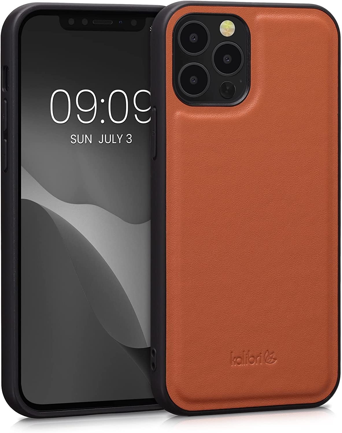 Kalibri Σκληρή Δερμάτινη Θήκη με TPU Bumper - Apple iPhone 12 / 12 Pro - Orange