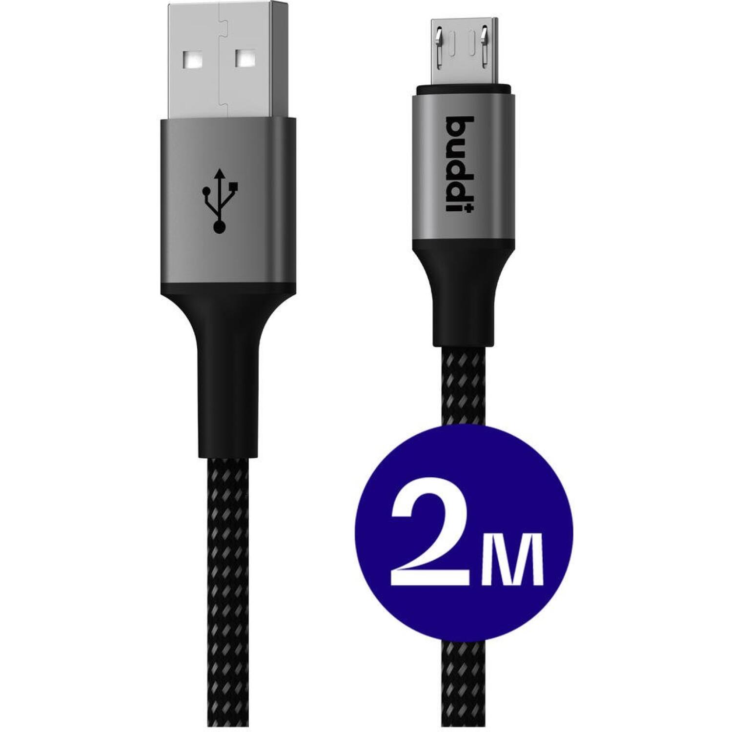 Καλώδιο Buddi Flex Φόρτισης και Μεταφοράς Δεδομένων USB-A σε MicroUSB 200cm 12W 5 Έτη Εγγύηση Black