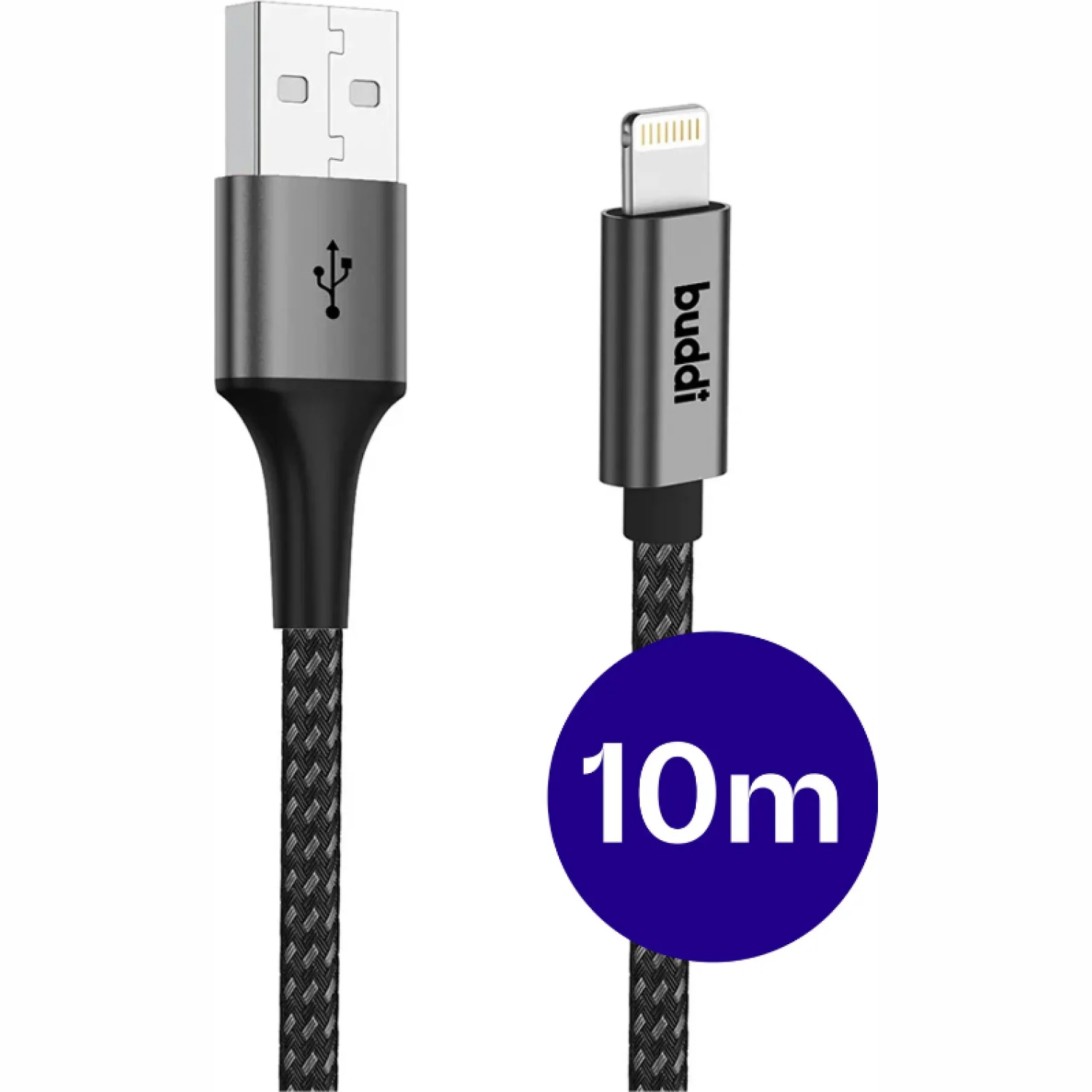 Καλώδιο USB-A Buddi Flex Φόρτισης & Μεταφοράς Δεδομένων σε Lightning 10m 12W 5 Έτη Εγγύηση Black