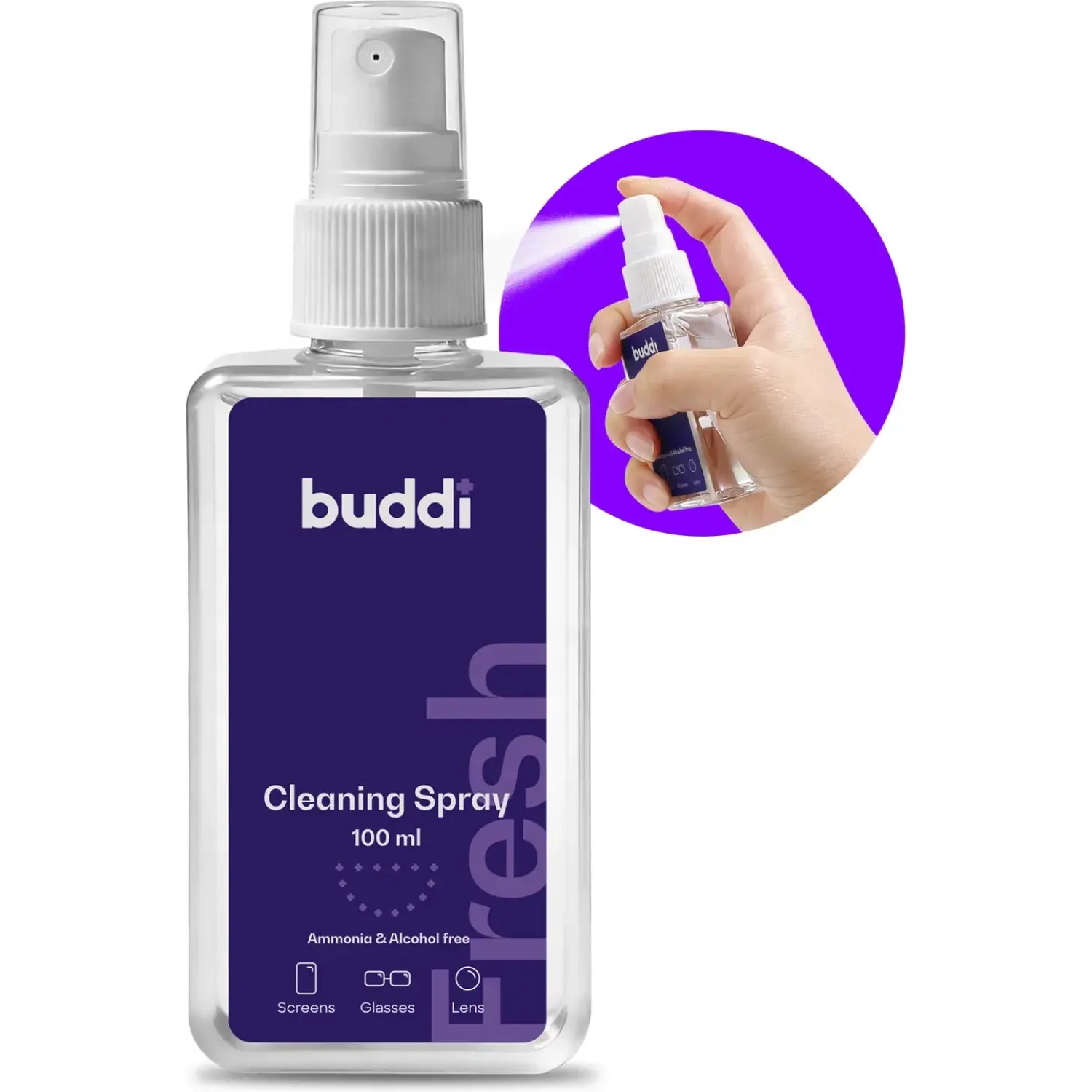 Καθαριστικό Οθόνης Buddi Fresh Cleaning Spray Υγρό Σπρέι Χωρίς Αμμωνία για Συσκευές / Γυαλιά / Φακούς - 100ml (8719246548574)