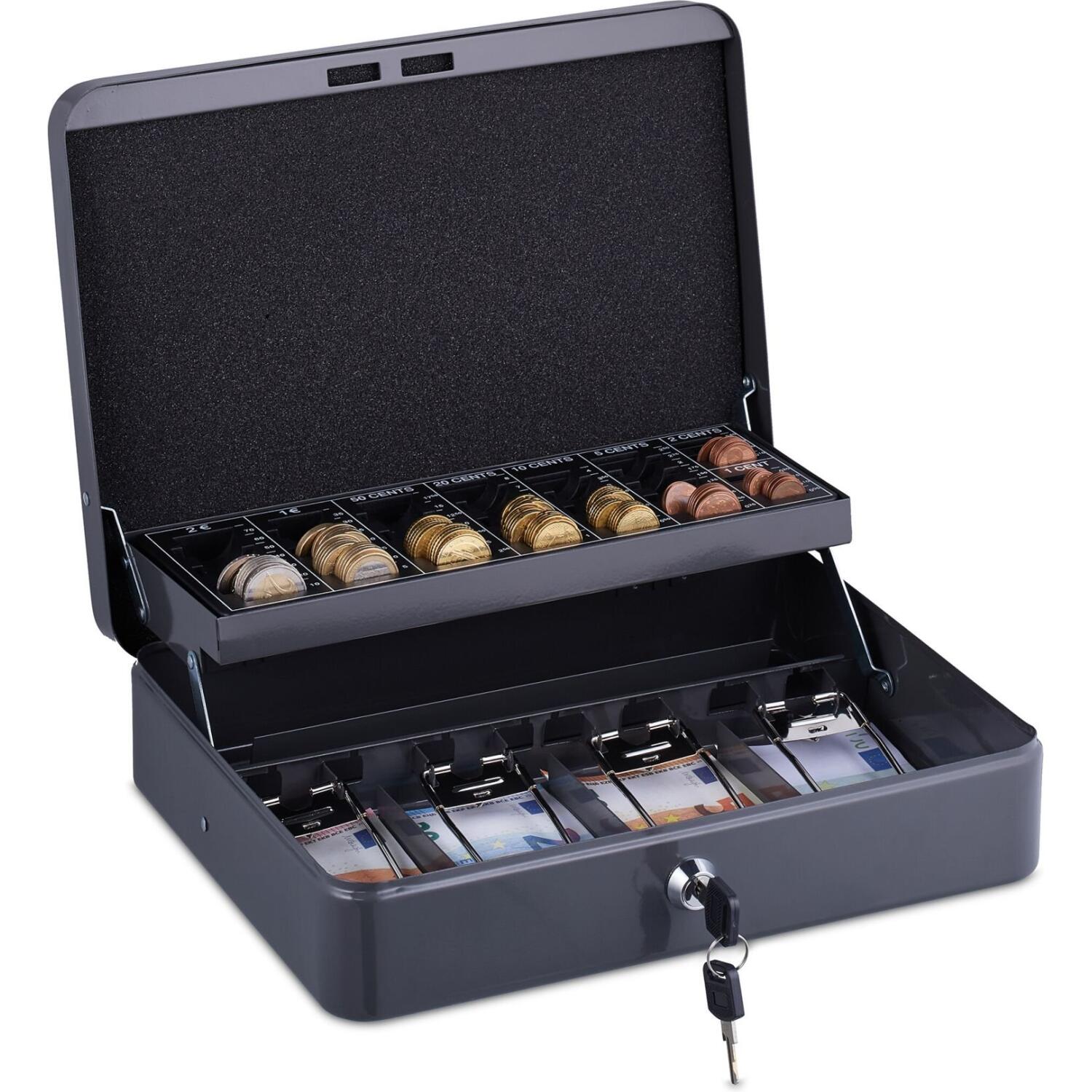 Κουτί Ταμείου Relaxdays Cash Box with Coin Counting Board Θήκη για Χαρτονομίσματα & Kέρματα με Κλειδαριά Gray 