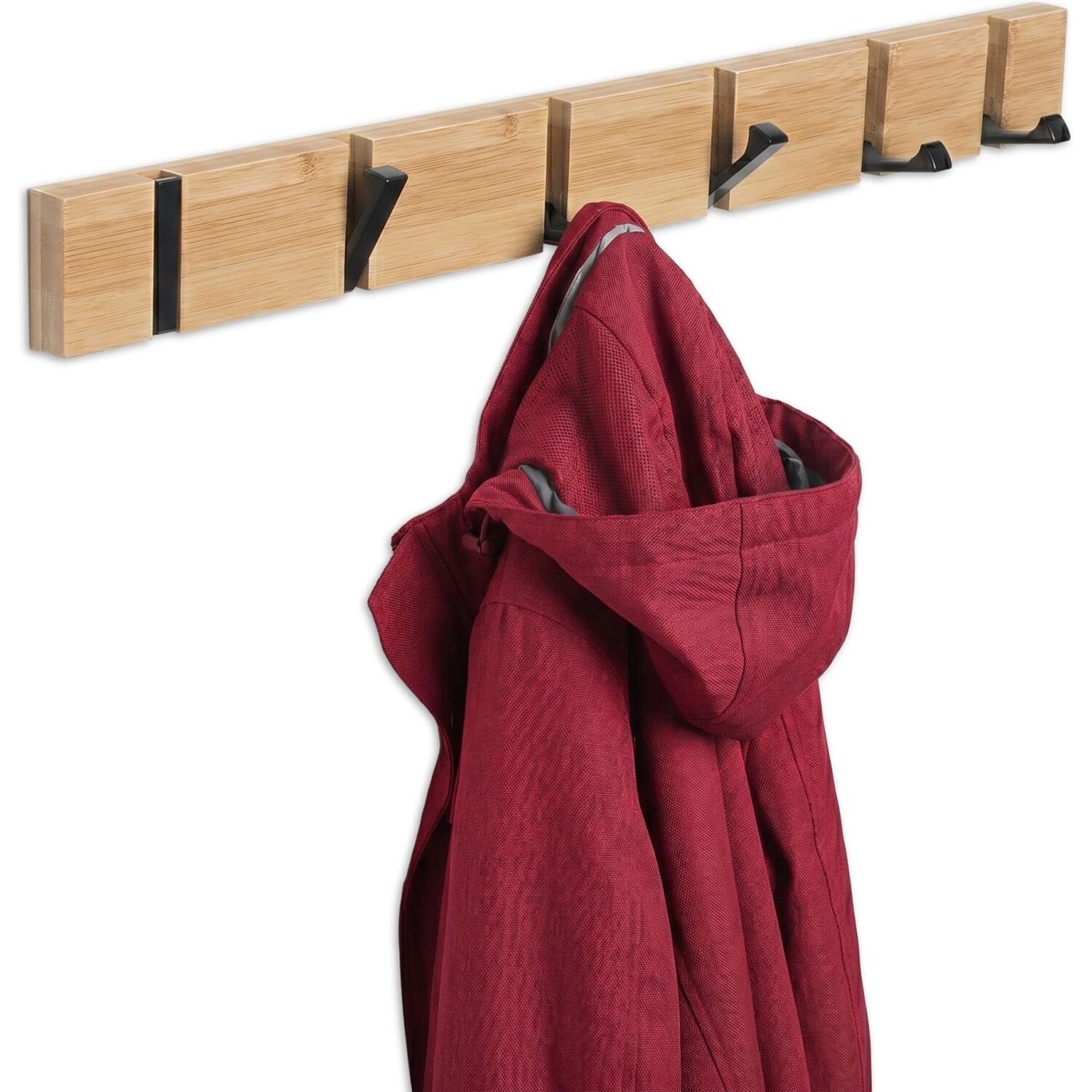 Κρεμάστρα Τοίχου Relaxdays Coat Rail από Μπαμπού με Αναδιπλούμενους Γάντζους 6 Θέσεων 60cm - Natural / Black (10053697_9324)