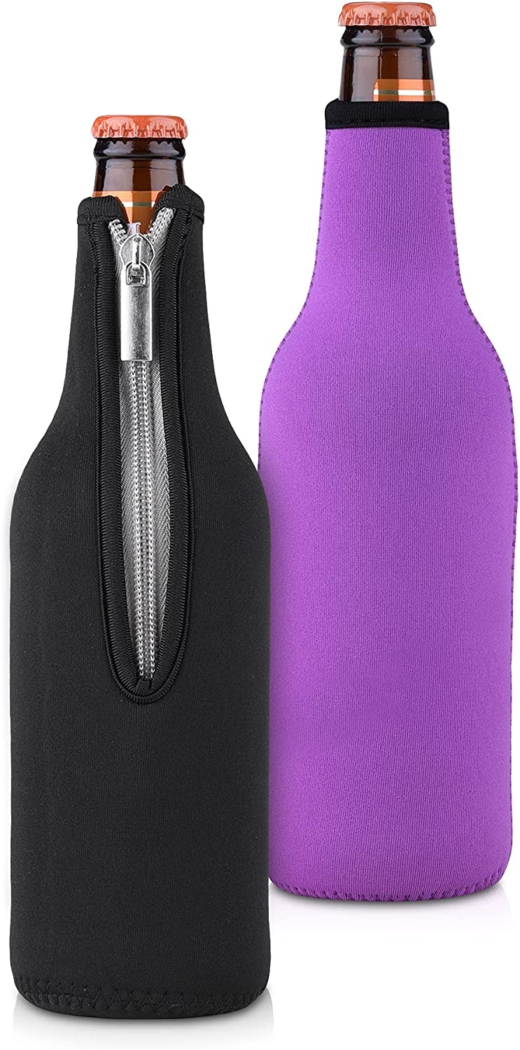 KW Bottle Coolers Sleeves - Ισοθερμική Θήκη για Μπουκάλια Μπύρας / Αναψυκτικά - 330ml - 500ml - Black / Violet - 2 Τεμάχια