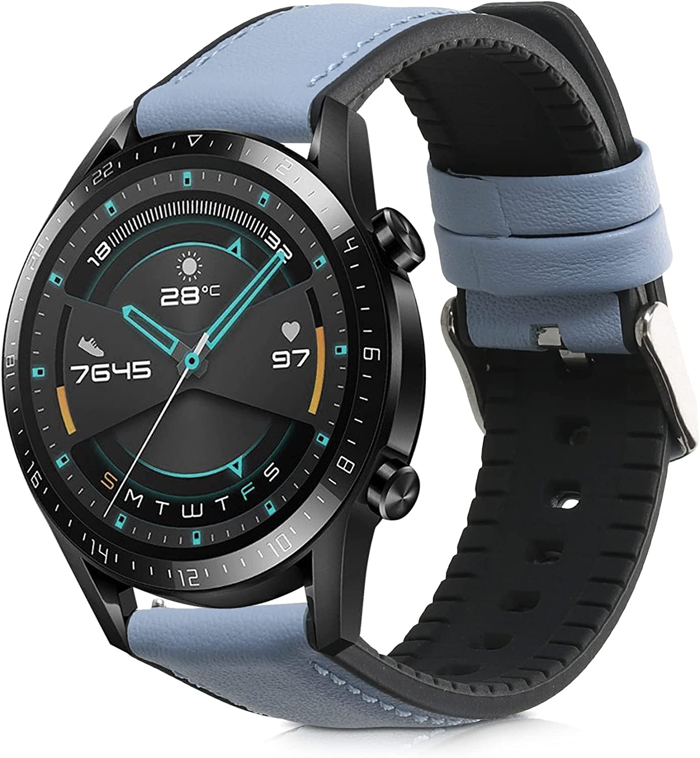 KW Δερμάτινο Λουράκι (22mm) με Σιλικόνη - Huawei Watch GT / GT2 46mm - Blue / Grey