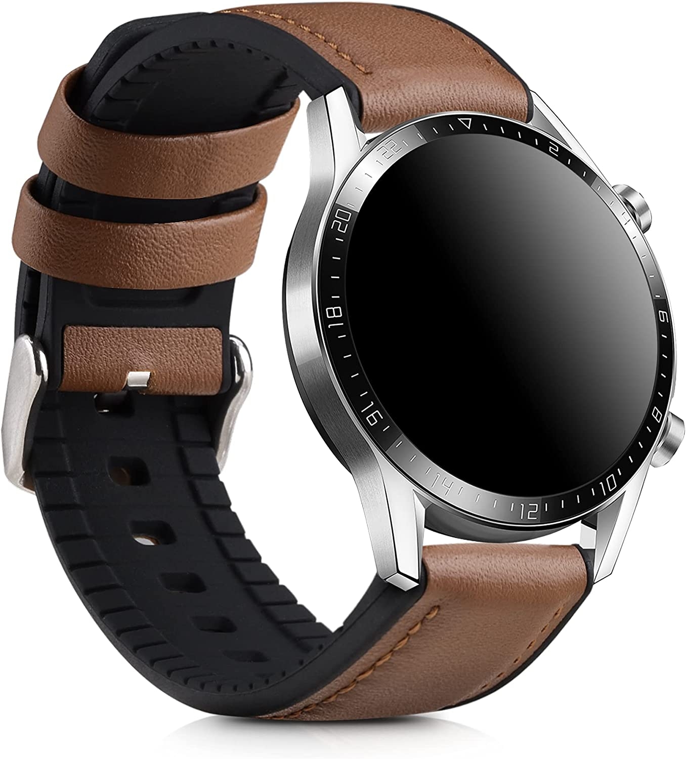 KW Δερμάτινο Λουράκι (22mm) με Σιλικόνη - Huawei Watch GT / GT2 46mm - Brown / Black 