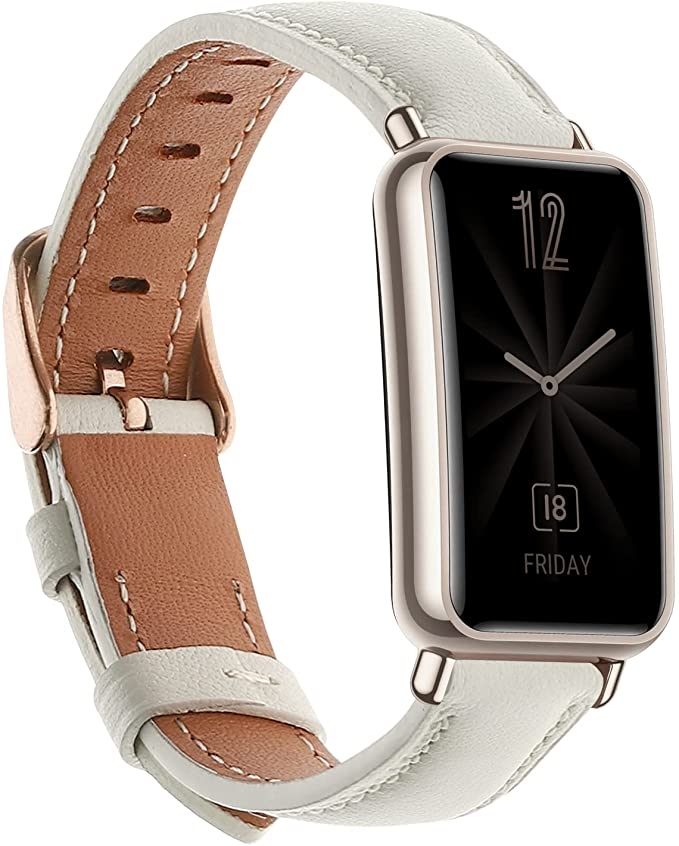 KW Δερμάτινο Λουράκι - Huawei Watch Fit mini - White / Brown