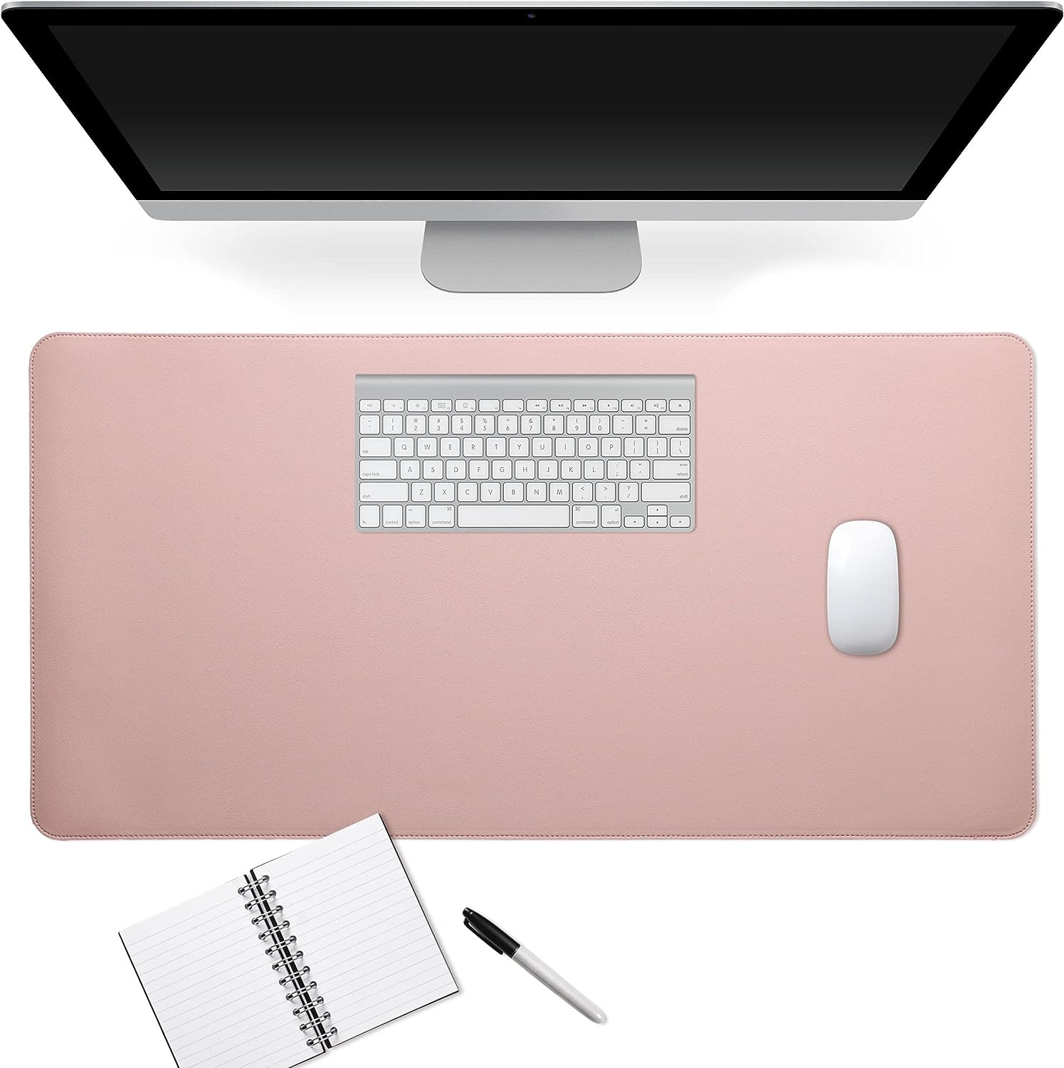 KW Desk Pad - Αντιολισθητικό Mouse Pad / Σουμέν Γραφείου από PU Δέρμα και Φελλό - 80 x 40 cm - Dusty Pink / Brown