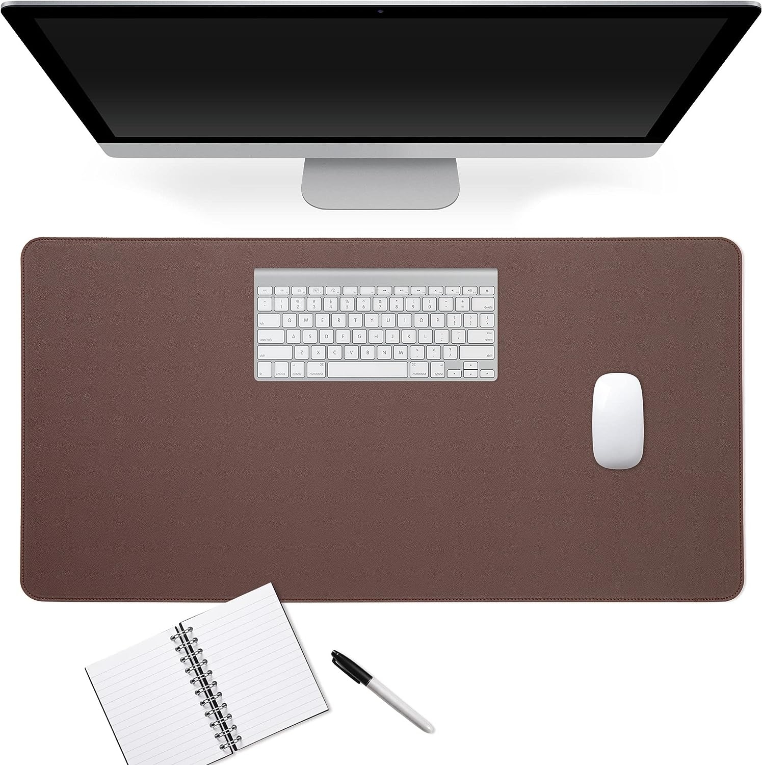 KW Desk Pad - Αντιολισθητικό Mouse Pad / Σουμέν Γραφείου από PU Δέρμα και Φελλό - 80 x 40 cm - Dark Brown / Brown/ Brown