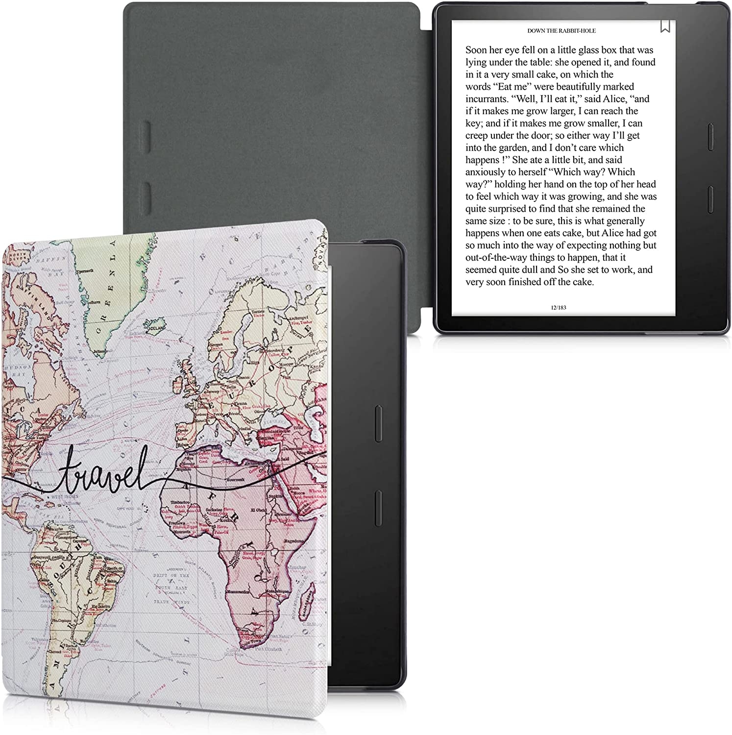 KW Flip Θήκη Amazon Kindle Oasis 10th Generation - PU Leather Protective e-Reader Case - Travel Black / Multicolor