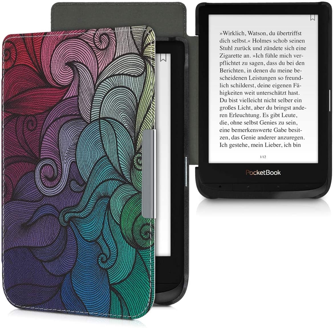 KW Flip Θήκη Pocketbook Touch Lux 4 / Basic Lux 2 / Touch HD 3 - PU Leather Protective e-Reader Case - Dark Pink / Blue / Green