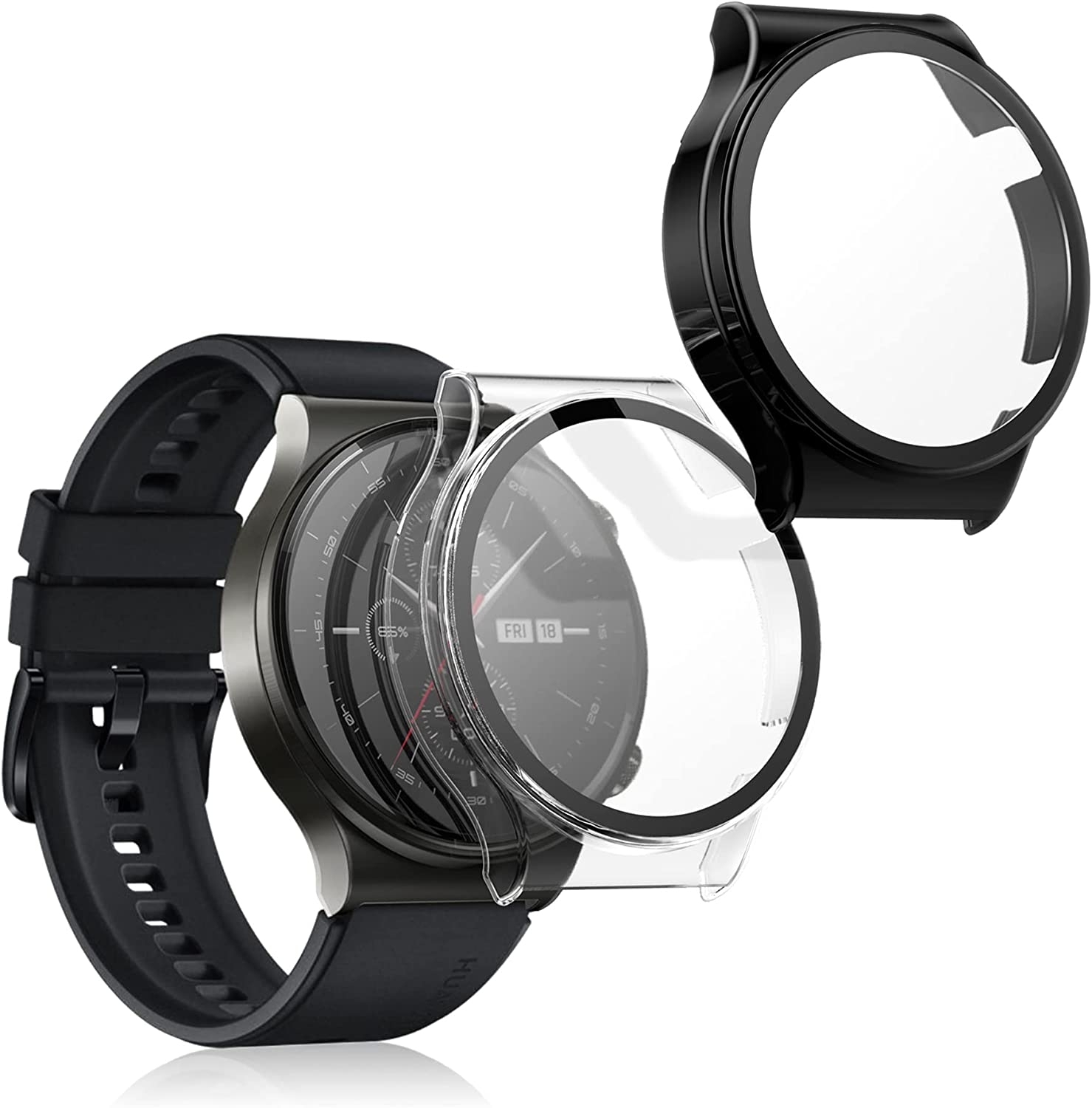 KW Full Body Cover - Θήκη με Tempered Glass - Huawei Watch GT 2 Pro - 2 Τεμάχια - Black / Transparent