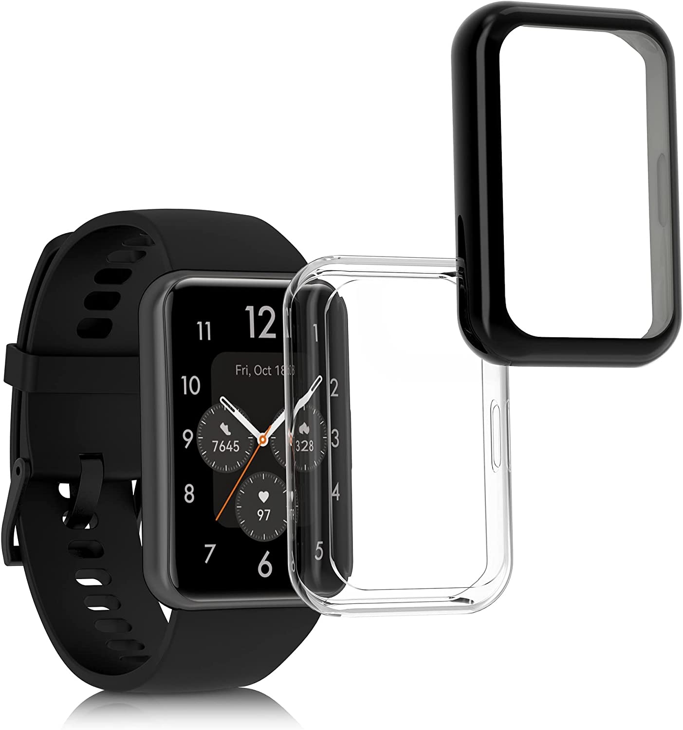 KW Full Body Θήκη Σιλικόνης Huawei Watch Fit 2 2022 - Black / Transparent - 2 Τεμάχια