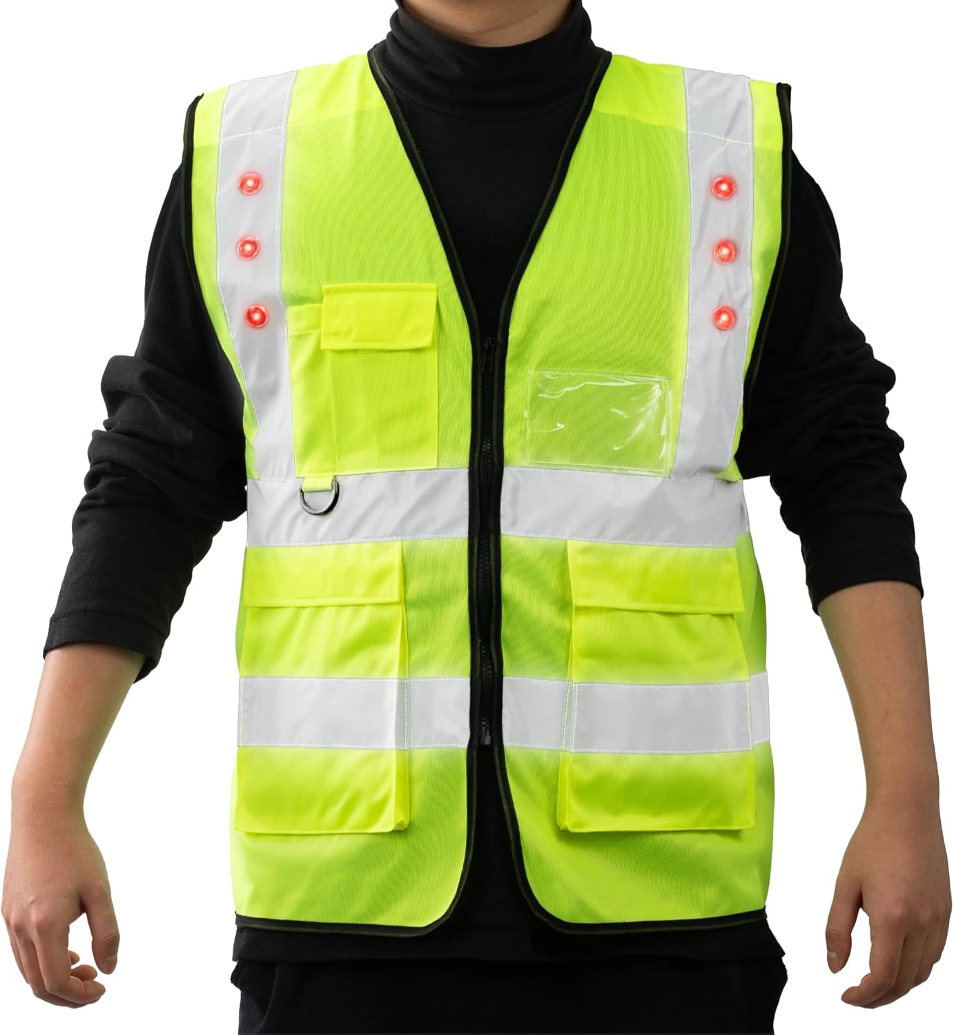 Navaris LED Vest With Pockets - Ανακλαστικό LED Γιλέκο Ασφαλείας / Εργασίας με Τσέπες - Medium - Yellow (61633.06.2)