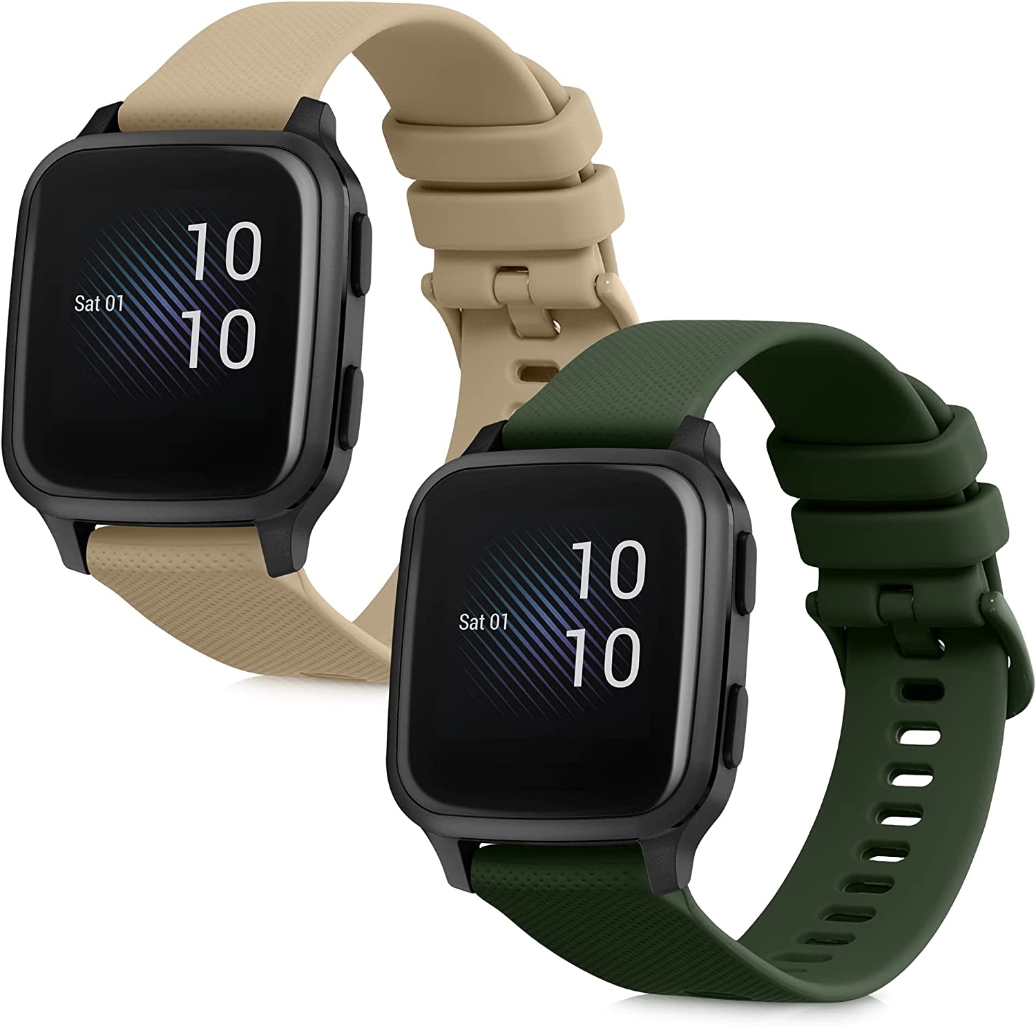 Λουράκι (20mm) Garmin Venu Sq Music / Sq KW Σιλικόνης 2 Τεμάχια Dark Green / Beige