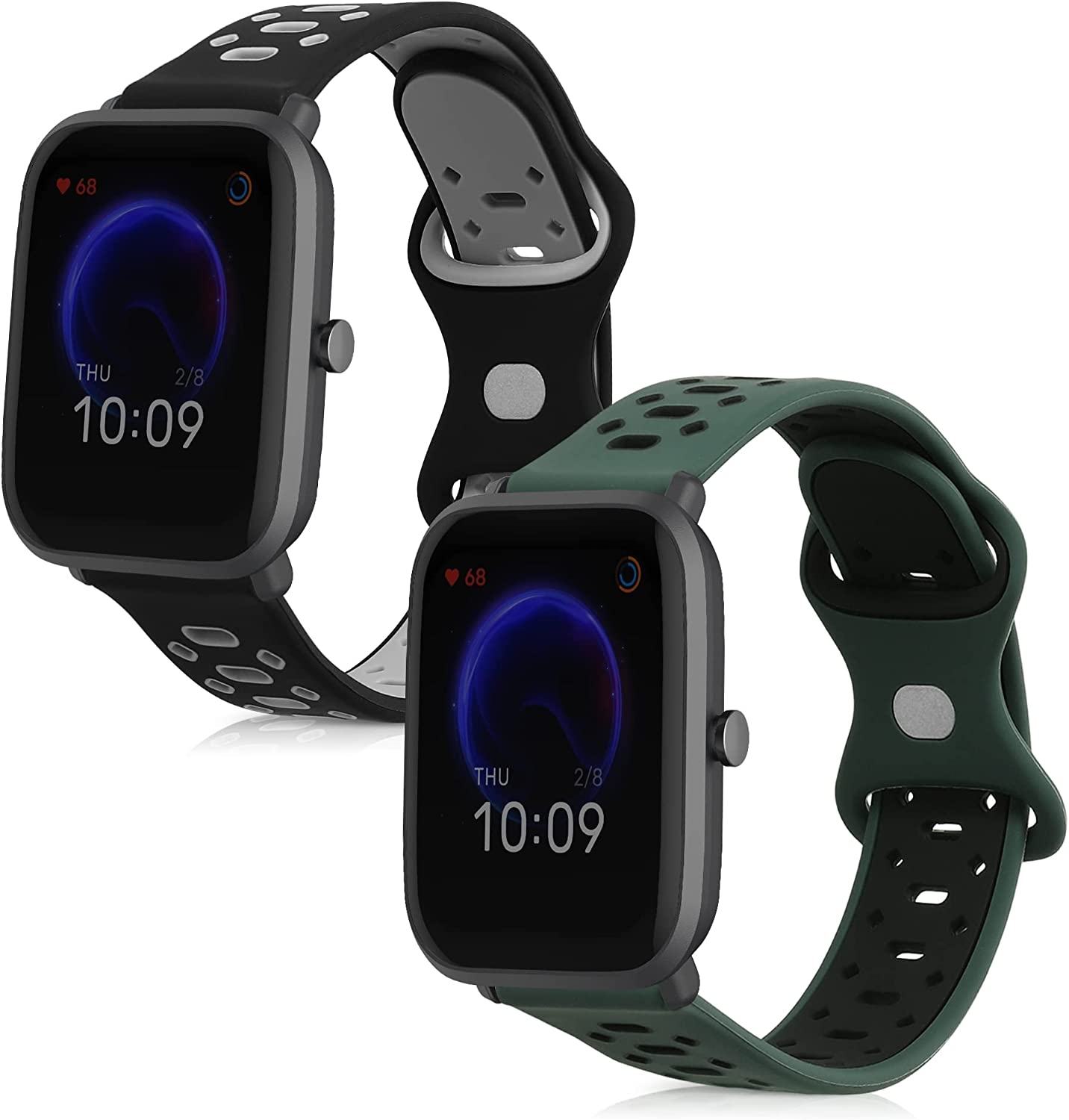 KW Λουράκι Σιλικόνης (20mm) Huami Amazfit Bip / Bip Lite / Bip U / Pop - 2 Τεμάχια - Black / Grey / Dark Green / Black