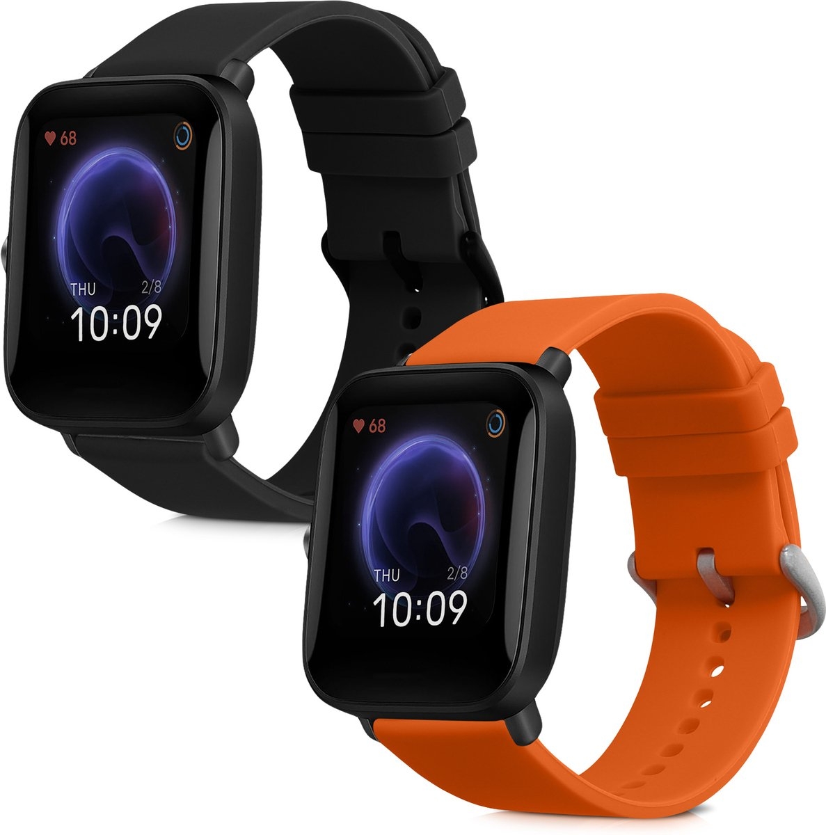 KW Λουράκι Σιλικόνης (20mm) Huami Amazfit Bip U / U Pro - 2 Τεμάχια - Black / Orange